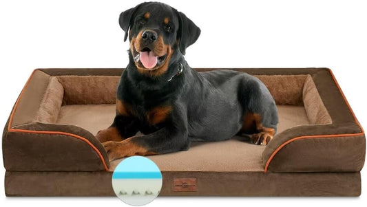 Comfort Expression Memory Foam Dog Beds, Washable Dog Bed Jumbo Breed, Orthopedic Dog Bed Waterproof Pet Sofa Couch with Bolster & Removable Cover(Jumbo,Khaki Brown) - Pet Explorer