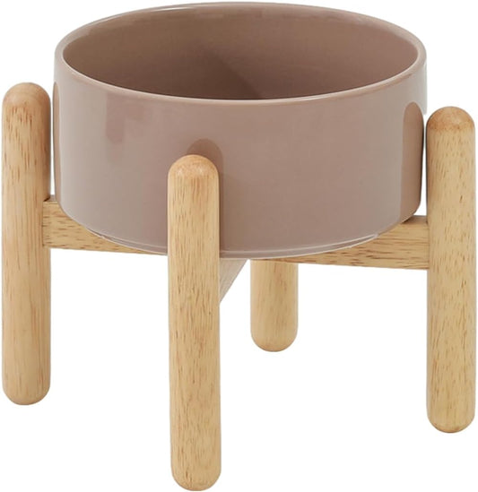 Ceramic 6.1inch Raised Dog Bowl with Stand for Small and Medium Dog Dish Pet Food and Water Bowl (Single Bowl with Stand - Brown Coffee) - Pet Explorer