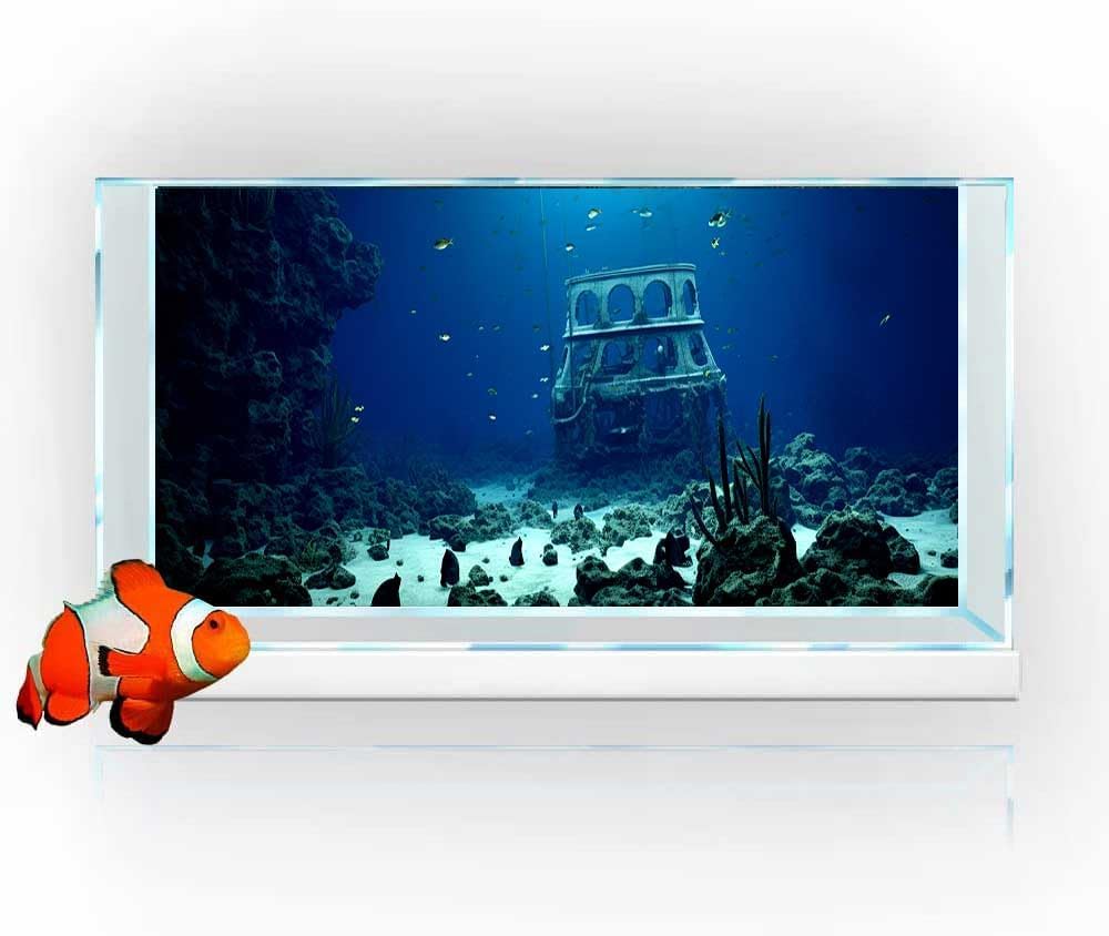 72X18IN Natural Underwater Aquarium Background, Pictures 3D Fish Reef Fish Tank Decoration Background, with 8 EVA Double-Sided Tape - Pet Explorer