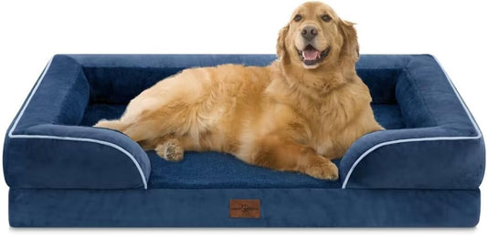 Comfort Expression Extra Large Dog Beds, Waterproof Orthopedic Foam Dog Beds, XL Dogs Bed with Bolster, Washable Dogs Sofa Pet Bed with Removable Cover & Non-Slip Bottom(X-Large,Navy Blue) - Pet Explorer