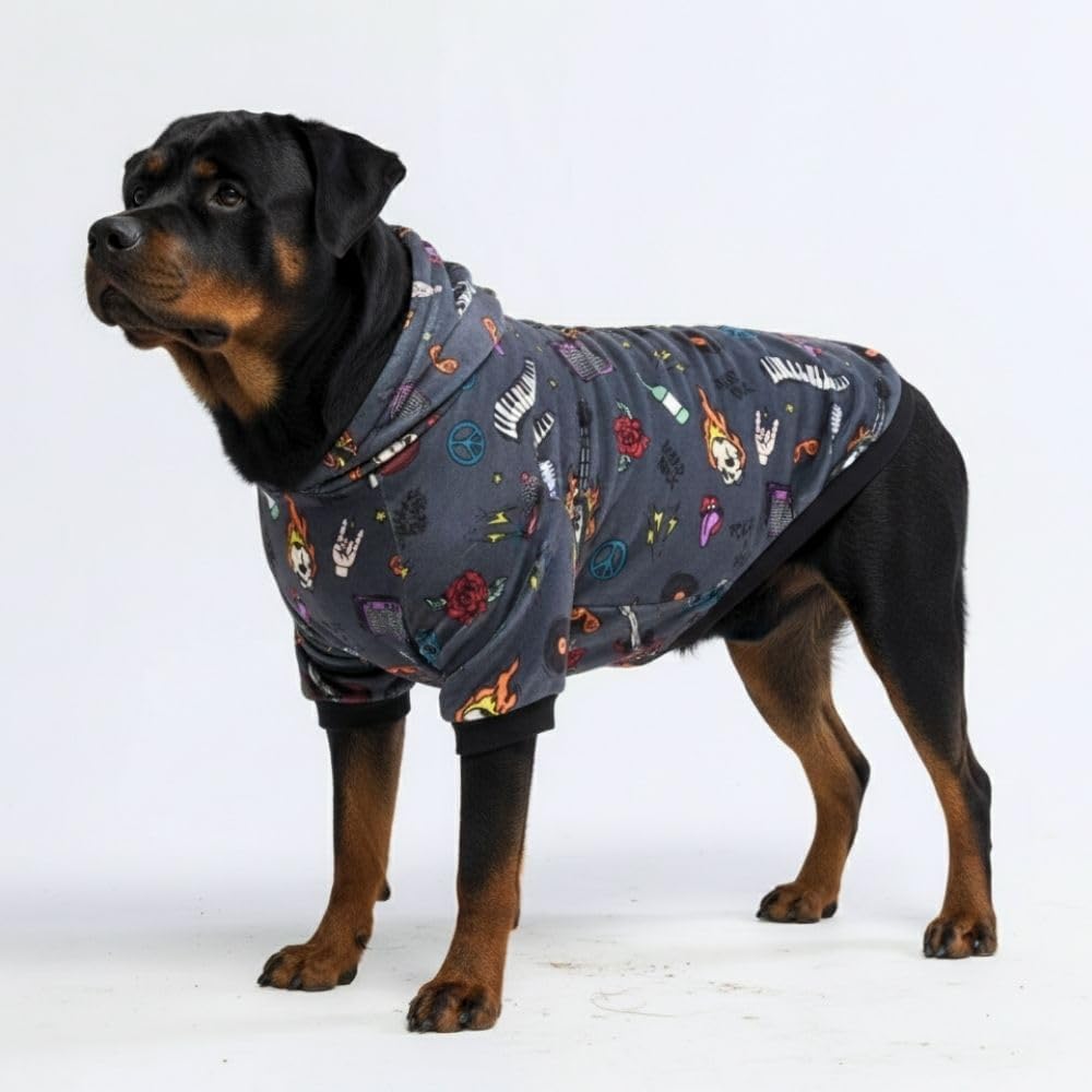 Spark Paws Dog Hoodie – Premium Dog Sweater for Small, Medium, and Large Dogs | Warm Outfits for French Bulldogs, Pitbull, Puppy, Winter Jacket Alternative - Rock and Roll -4XL