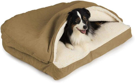 Snoozer Pet Products Luxury Rectangle Cozy Cave Dog Bed with Microsuede, Extra Large, Camel - Pet Explorer