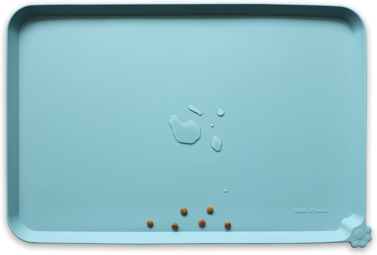 Hoki Found Silicone Non Slip Pet Food Mats - Dog Cat Bowl Placemats - Waterproof for Carpet - Light Turquoise - Pet Explorer