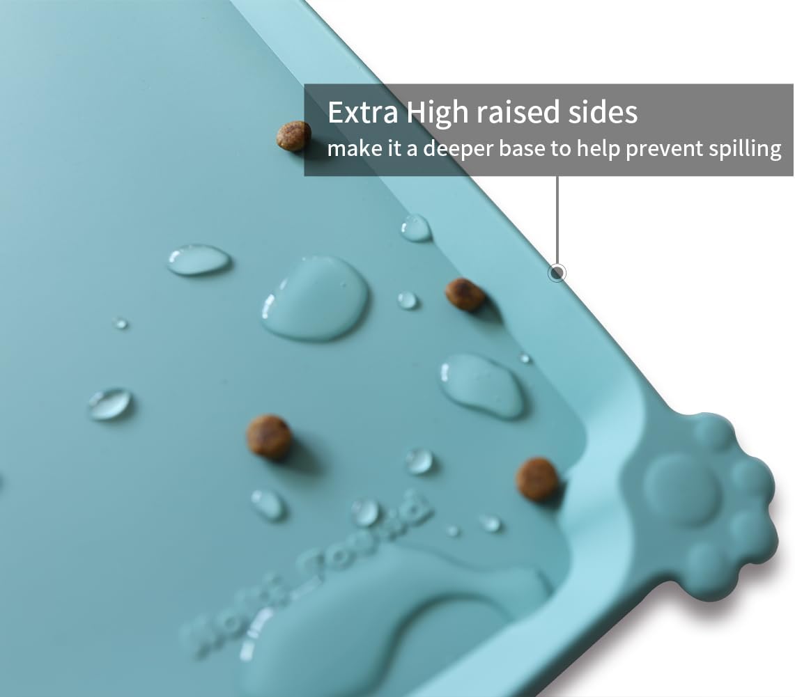 Hoki Found Silicone Non Slip Pet Food Mats - Dog Cat Bowl Placemats - Waterproof for Carpet - Light Turquoise - Pet Explorer