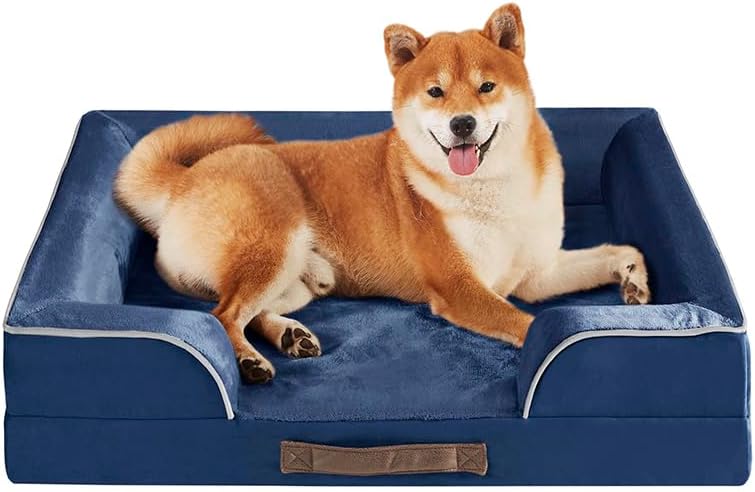 Friends Forever Orthopedic Dog Bed for Medium Dogs, Waterproof Memory Foam Dog Sofa Bed M with Removable Washable Cover, Ally Navy, 28x23x6.5 - Pet Explorer