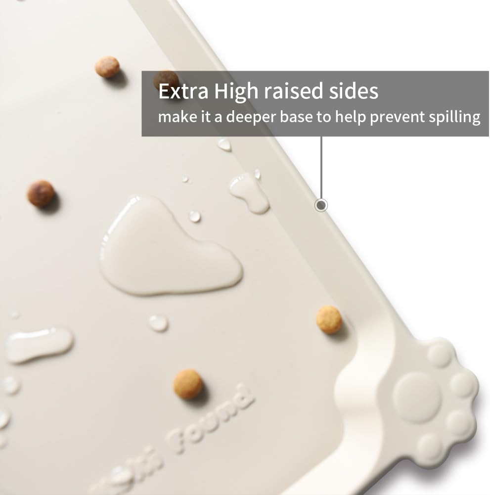 Hoki Found Silicone Pet Food Tray - High-Lips Dog Cat Bowl Mats - Waterproof Dog Cat Food Mats - Colors: Cream Brown - Pet Explorer