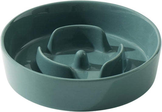 6.1inch Ceramic Dog Bowl Slow Feeder, Slow Dish for Small Dog, Wet and Dry Food Dish, Stop Bloat, Preventing Choking(Single Bowl-Dark Green) - Pet Explorer