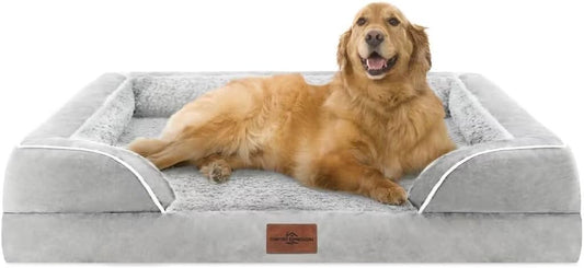 Comfort Expression XL Dog Beds Waterproof, Orthopedic Foam Dog Beds Large Sized, Bolster Dogs Beds Washable Pet Sofa with Removable Cover & Non-Slip Bottom(X-Large,Grey White) - Pet Explorer