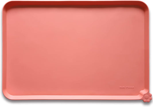 Hoki Found Large Silicone Pet Feeding Mats Tray - Non Slip Dog Cat Bowl Mats - Waterproof - Burnt Coral - Pet Explorer