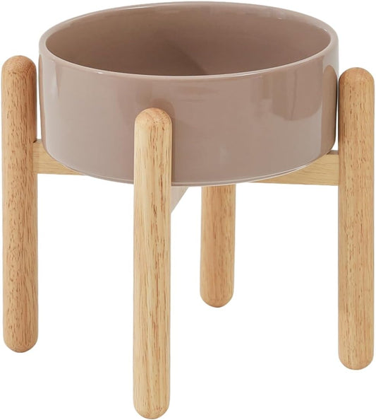 Ceramic 8.2inch Raised Dog Bowl with Stand for Large - Breed Dogs, Pet Food and Water Feeder(Single Bowl with Stand - Brown Coffee) - Pet Explorer