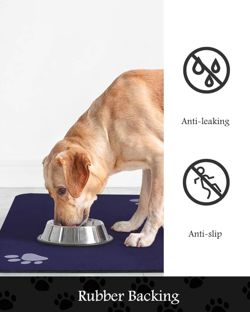 Pet Feeding Mat-Absorbent Dog Mat for Food and Water Bowl-No Stains Quick Dry Water Dispenser Mat-Dog Accessories Pet Supplies-Bowl for Messy Drinkers（Navy,23"x34" - Pet Explorer