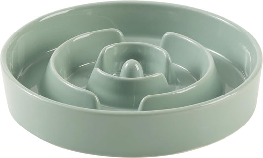 7.3inch Ceramic Slow Feeder Dog Bowl for Medium and Large Breed, Puzzle Dog Food Dish, Anti-Gulping, Pet Slow Feeder, Stop Bloat, Preventing Choking (Single Bowl-Light Green) - Pet Explorer