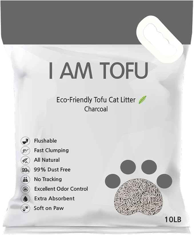 I AM TOFU - Tofu Cat Litter, Natural Flushable Extra Clumping Pellet Litter, 10LB x 3 (Original 2 & Charcoal1)