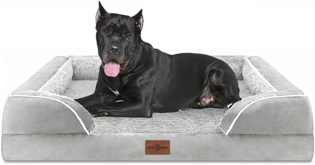 Comfort Expression XXL Orthopedic Foam Dog Bed for Extra Large Dogs, Waterproof Orthopedic Dog Beds, Washable Dogs Sofa Beds with Removable Cover & Non-Slip Bottom(XX-Large,Grey White) - Pet Explorer