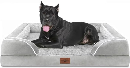 Comfort Expression XXL Orthopedic Foam Dog Bed for Extra Large Dogs, Waterproof Orthopedic Dog Beds, Washable Dogs Sofa Beds with Removable Cover & Non-Slip Bottom(XX-Large,Grey White) - Pet Explorer