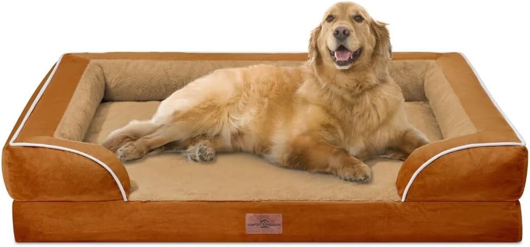 Comfort Expression XL Orthopedic Dog Beds, Waterproof Extra Large Dog Beds with Bolster, Washable Pet Sofa Couch with Removable Cover & Non-Slip Bottom(X-Large,Caramel) - Pet Explorer