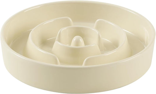 7.3inch Ceramic Slow Feeder Dog Bowl for Medium and Large Breed, Puzzle Dog Food Dish, Anti-Gulping, Pet Slow Feeder, Stop Bloat, Preventing Choking (Single Bowl-Beige) - Pet Explorer