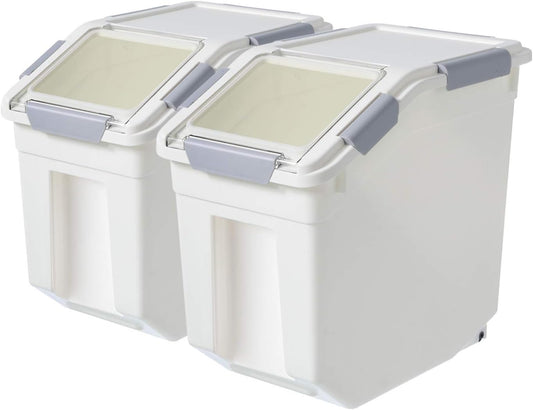 LISM 2 Pack Dog Food Storage Container with Scoop,Large Airtight Pet Dog Food Bin,Container for Dog Treats Rice,Dog Cat Dry Food Bin,Baking Supplies,Flour,Rice,Kitchen Pantry Cereal(25 LB)