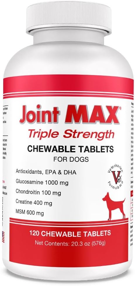 PHS Joint MAX Triple Strength (TS) Chewable Tablets for Dogs - Glucosamine, Chondroitin, MSM - Vitamins, and Antioxidants - Hip and Joint Pain Relief and Support Supplement - Made in USA - 120 Tablets - Pet Explorer