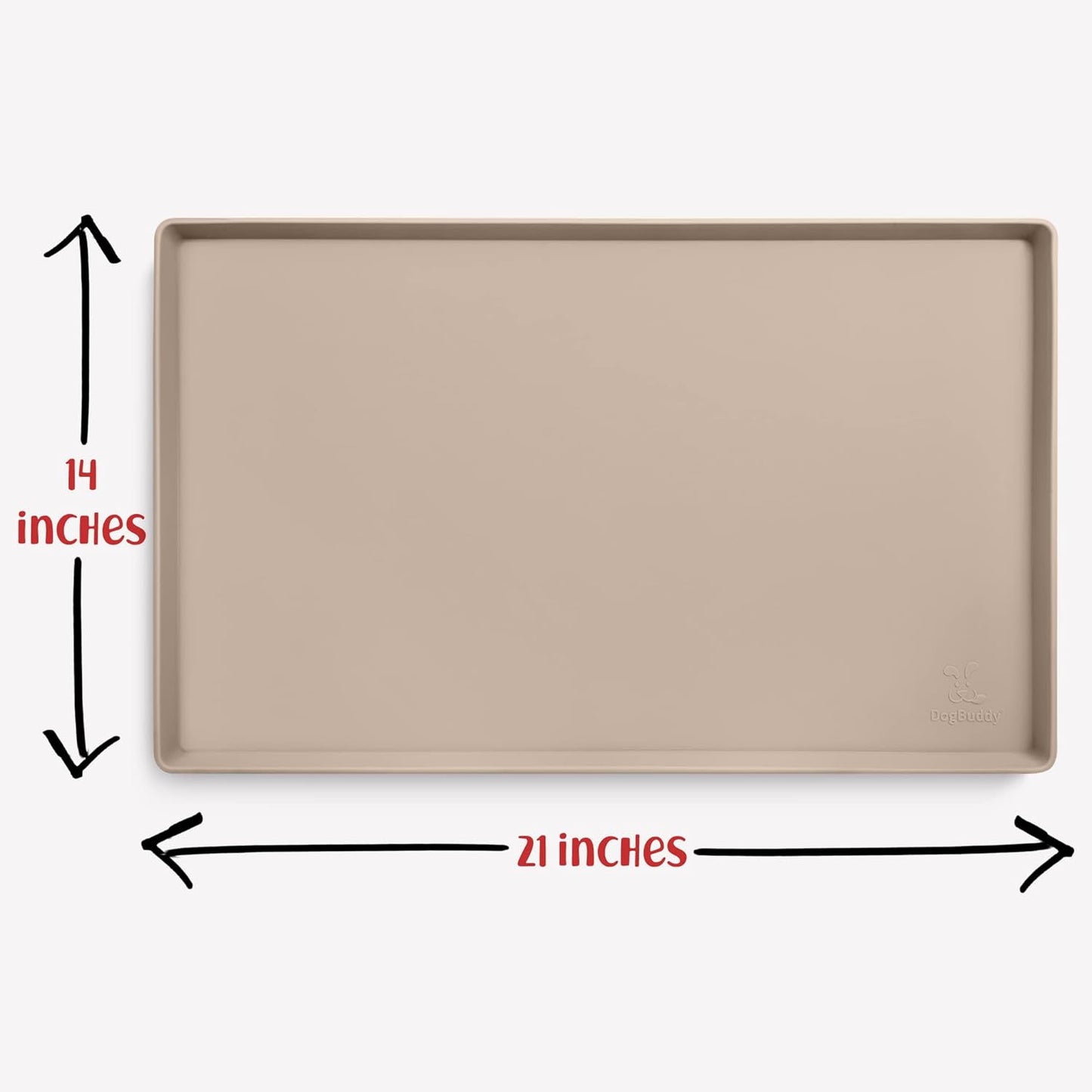 DogBuddy Dog Food Mat – Waterproof Dog Bowl Mat for Food and Water, Silicone Pet Feeding Mats for Floors, Non-Slip Placemat with High Edges for Dogs Bowls, Puppy Essentials (M: 21” x 14”, Taupe) - Pet Explorer