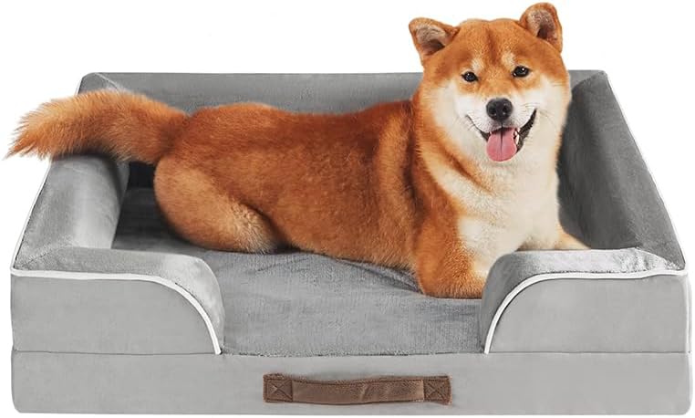 Friends Forever Orthopedic Dog Bed for Medium Dogs, Waterproof Memory Foam Dog Sofa Bed M with Removable Washable Cover, Ally Grey, 28x23x6.5 - Pet Explorer
