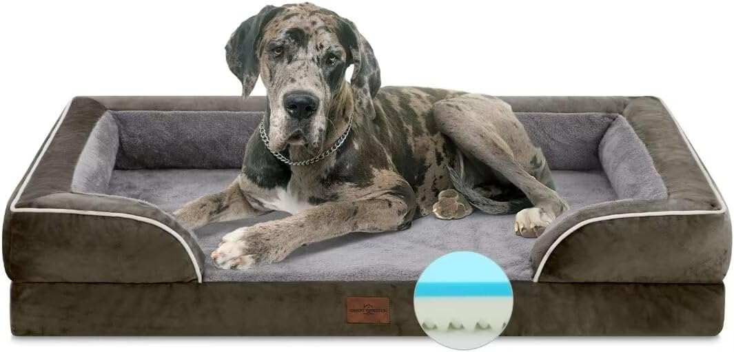 Comfort Expression XXL Dog Beds Memory Foam, Orthopedic Dog Beds for Extra Large Dogs, Waterproof Dogs Bed, Washable Pet Sofa Couch with Bolster & Removable Cover(XX-Large,Olive Green) - Pet Explorer