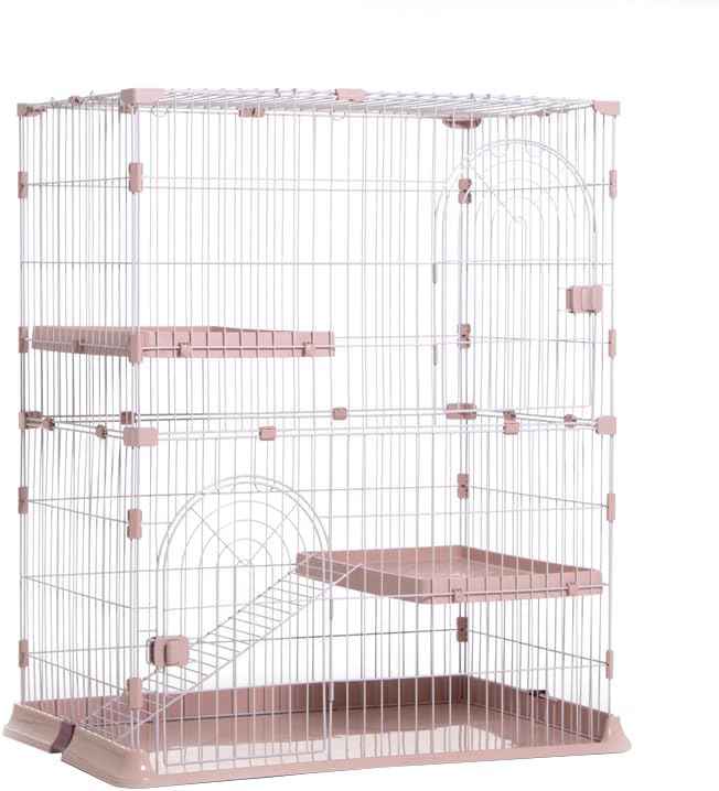 Cat Cage 2-Tier Indoor Cat Enclosure with Widen Bottom Buckle & Reinforced Locking Clamps DlY Cat Playpen for 1-2 Cats & Small Pets,33" Lx 24" W X 43" H (Pink, Two-Tier43)