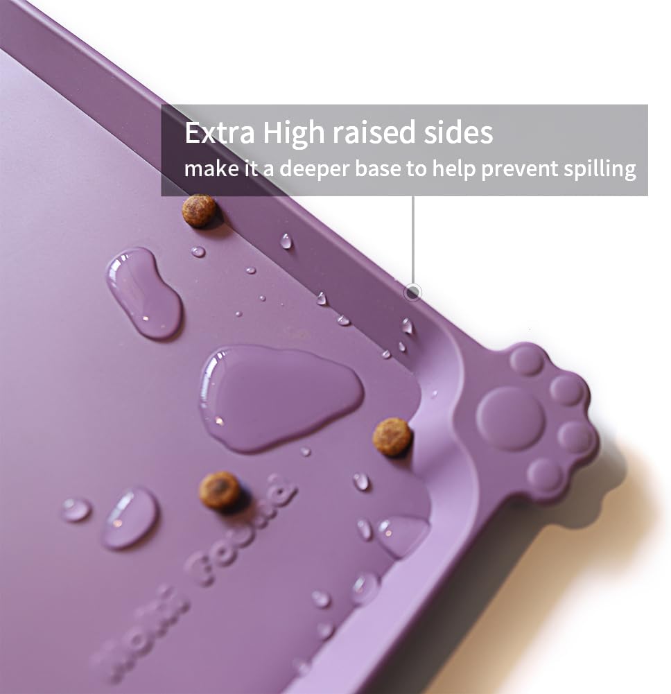 Hoki Found X-Large Silicone Pet Food Mats - Non-Slip Pet Dog Cat Bowl Placemats - Waterproof Food & Water Mats for Carpet - Amethyst - Pet Explorer