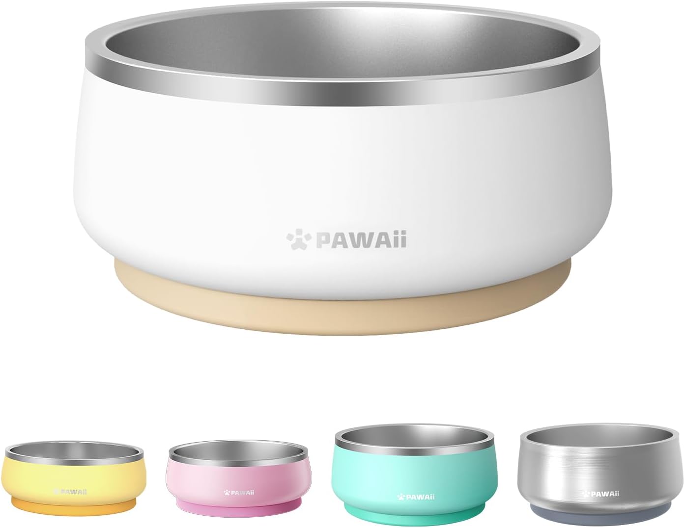 Pawaii Stainless Steel Dog Bowl with Non-Slip Rubber Base & Double Wall Insulation - Durable Design | Includes ID Tag | Dishwasher Safe Food & Water Bowl for All Dogs (68oz) - Pet Explorer