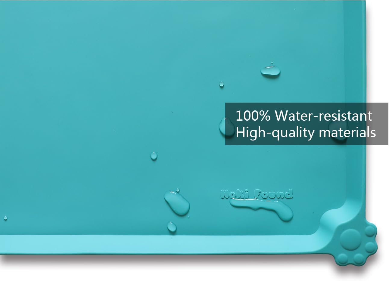 Hoki Found Silicone Non Slip Pet Feeding Mats - Dog Cat Bowl Placemats - Waterproof Food Mats for Floors - Teal - Pet Explorer