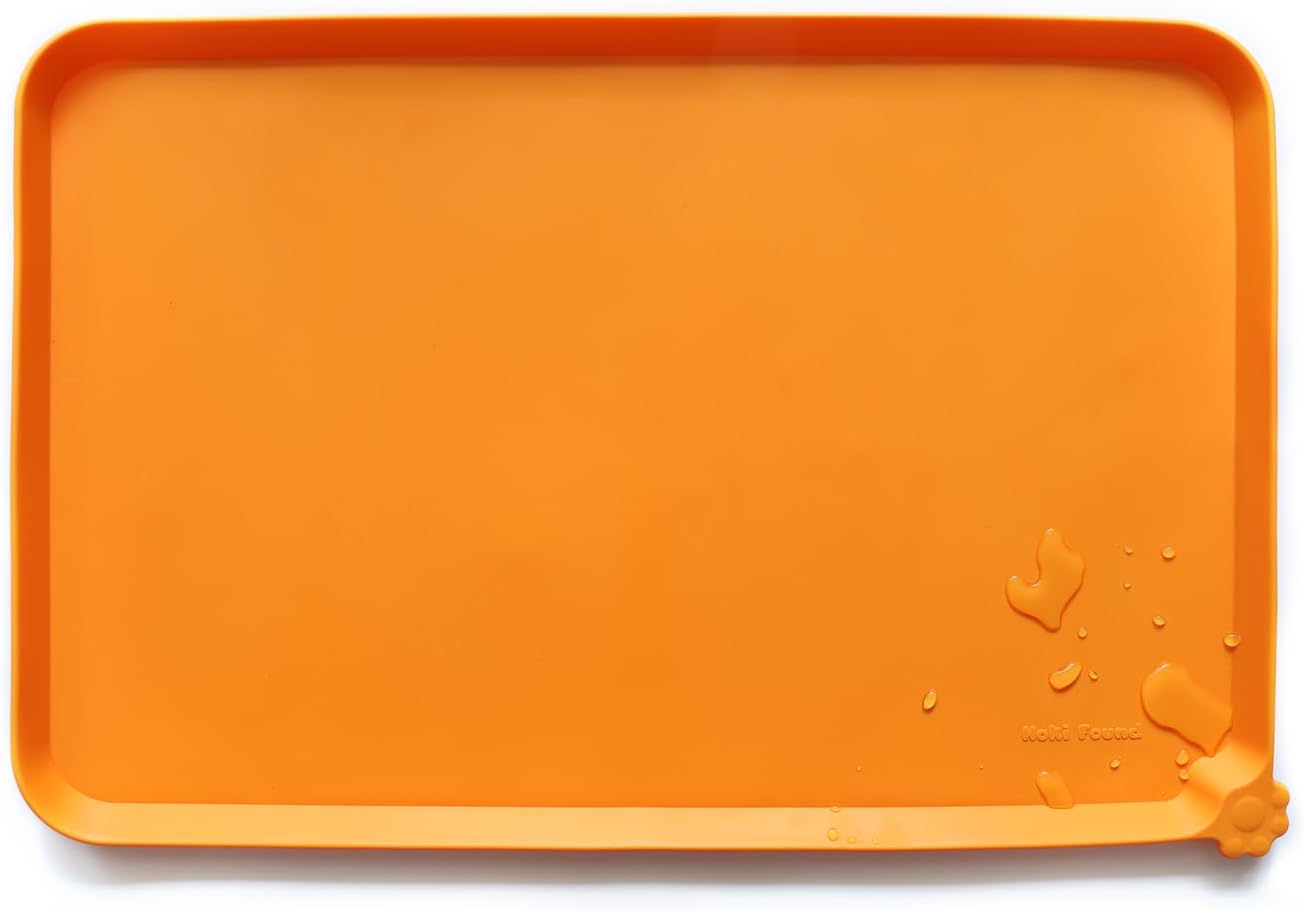 Hoki Found Silicone Non Slip Pet Feeding Mats - Bowl Placemat - Waterproof Dog Cat Food Mats - Orange - Pet Explorer