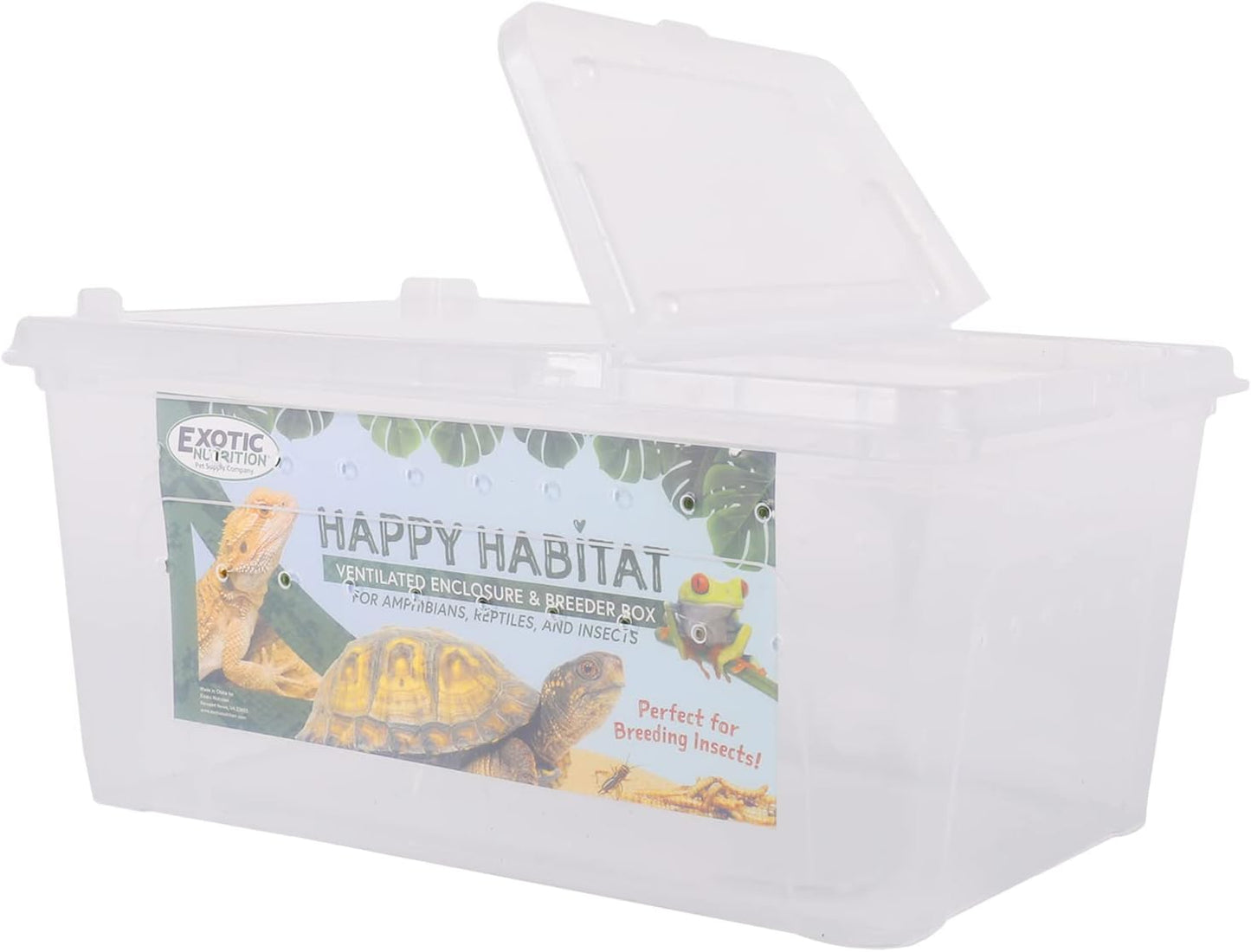 Happy Habitat - Ventilated Enclosure & Breeder Box - for Live Feeder Insects, Reptiles, Amphibians & Other Small Pets - Durable Plastic Portable Terrarium (Medium) - Pet Explorer