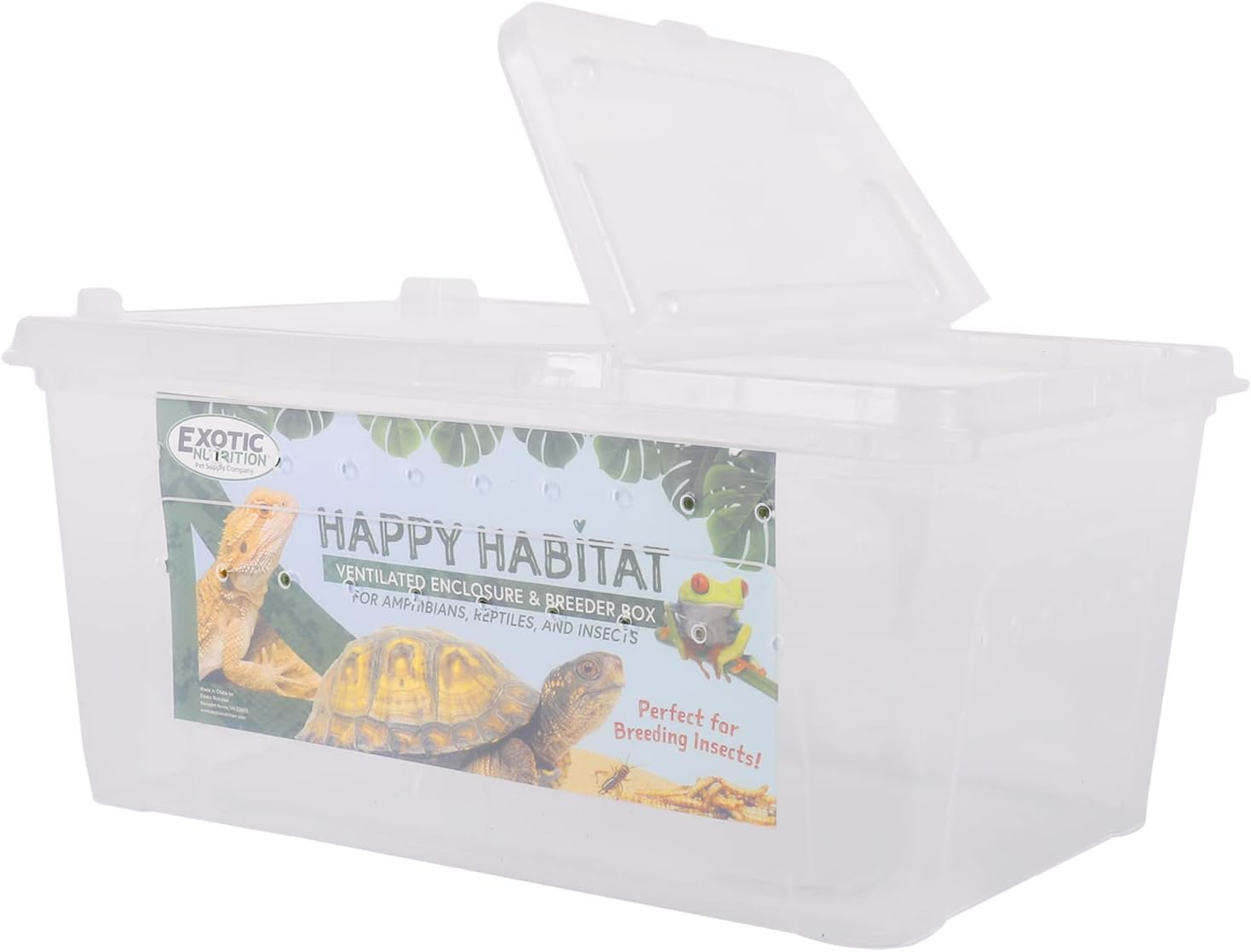 Happy Habitat - Ventilated Enclosure & Breeder Box - for Live Feeder Insects, Reptiles, Amphibians & Other Small Pets - Durable Plastic Portable Terrarium (Medium) - Pet Explorer