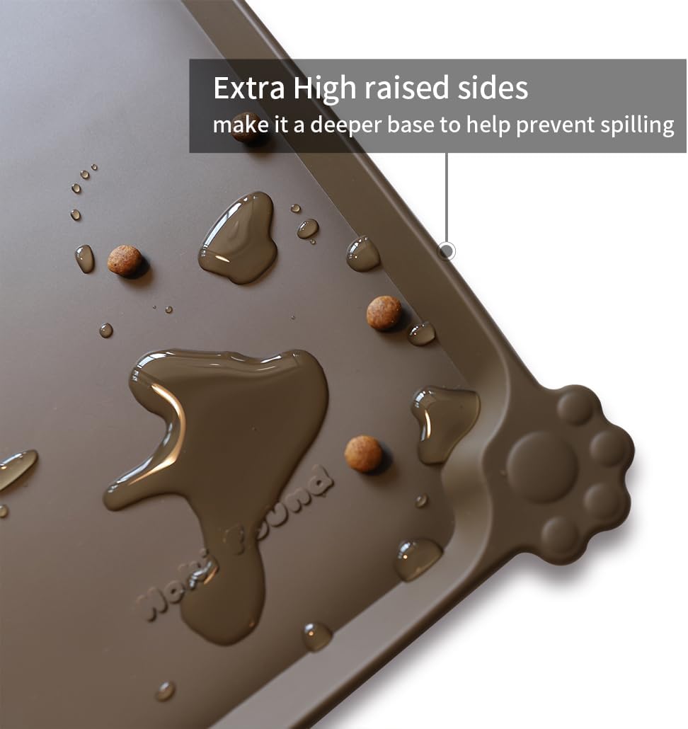 Hoki Found Large Silicone Pet Food Mats Tray - Non Slip Pet Dog Cat Bowl Mats Placemat - Dog Pet Cat Feeding Mat - Waterproof Dog Cat Food Mats -Pet Water Mats for Floors - Coffee - Pet Explorer