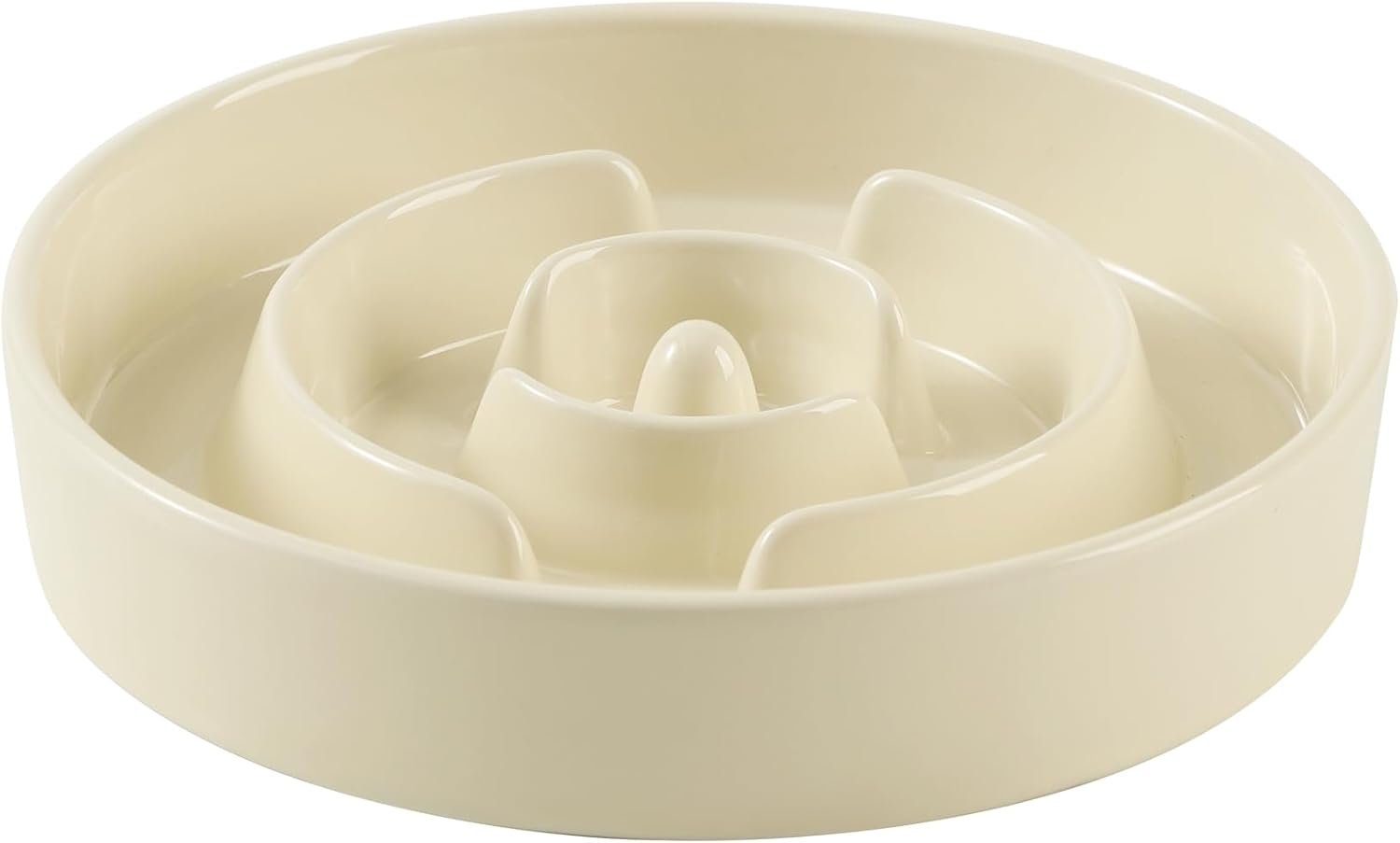 9.5inch Ceramic Slow Feeder Dog Bowl for Large Dog, Puzzle Food Dish, Anti-Gulping, Pet Slow Feeder, Stop Bloat, Preventing Choking (Single Bowl-Beige) - Pet Explorer