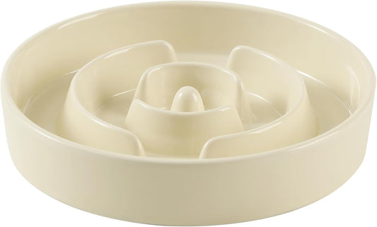 9.5inch Ceramic Slow Feeder Dog Bowl for Large Dog, Puzzle Food Dish, Anti-Gulping, Pet Slow Feeder, Stop Bloat, Preventing Choking (Single Bowl-Beige) - Pet Explorer