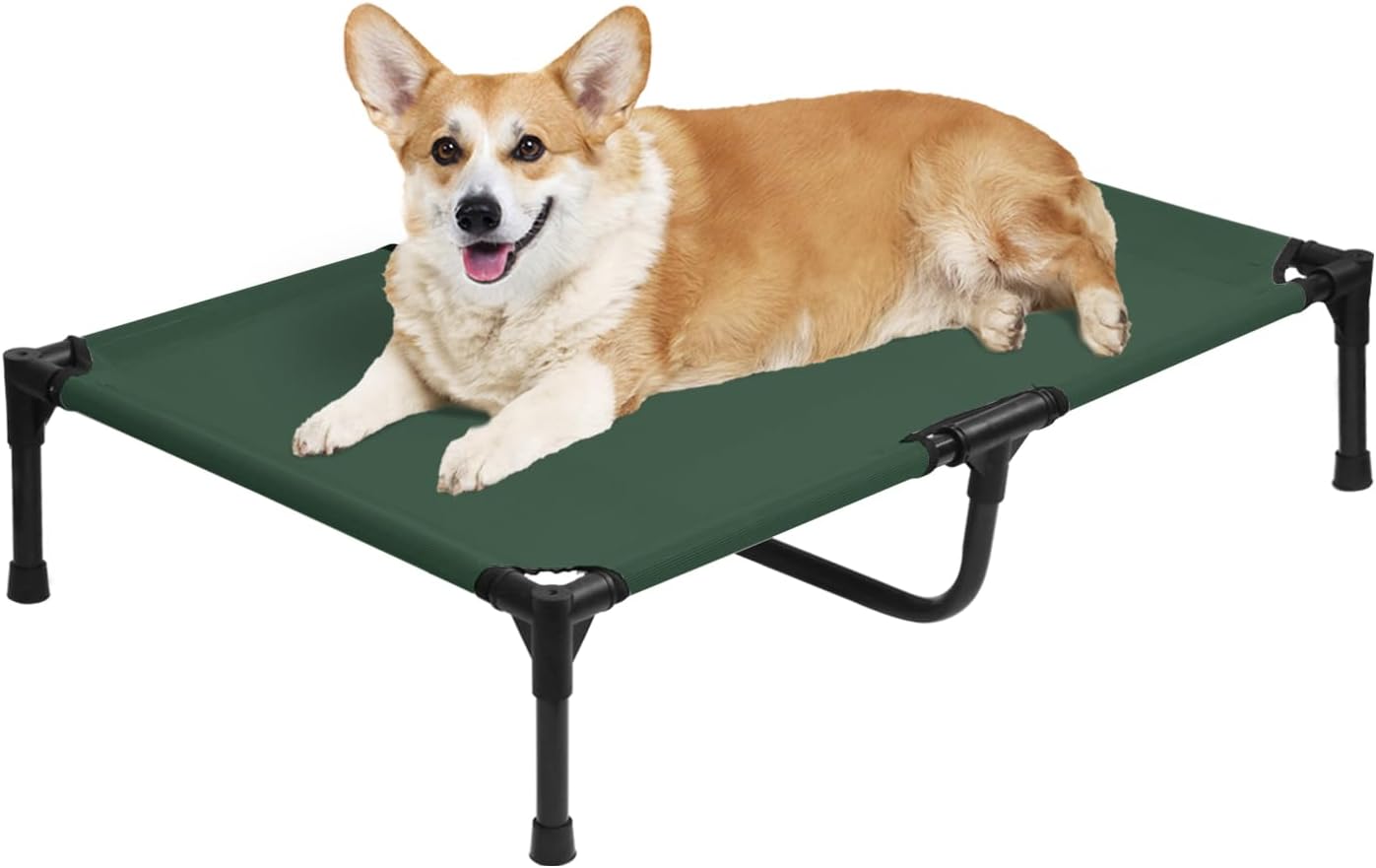 Outdoor Elevated Dog Beds Medium Sized Dog, Cooling Raised Dogs Cots Bed with Breathable Mesh, Portable Lifted Pet Hammock, Non-Slip Feet, Green, M - Pet Explorer