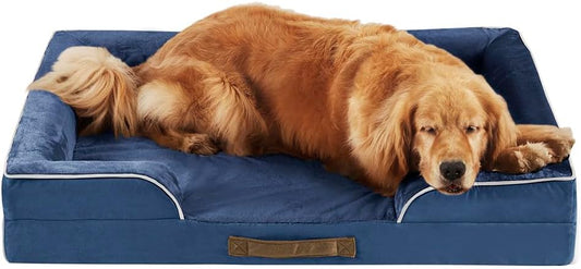 Friends Forever Orthopedic Dog Bed, Bolster Dog Bed with Memory Foam Pet Couch Sofa and Removable Washable Cover, Ally Navy, 42x32x7 - Pet Explorer