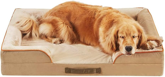 Friends Forever Orthopedic Dog Bed for Extra Large Dogs, Waterproof Memory Foam Dog Sofa Bed XL with Removable Washable Cover, Ally Khaki, 42x32x7 - Pet Explorer