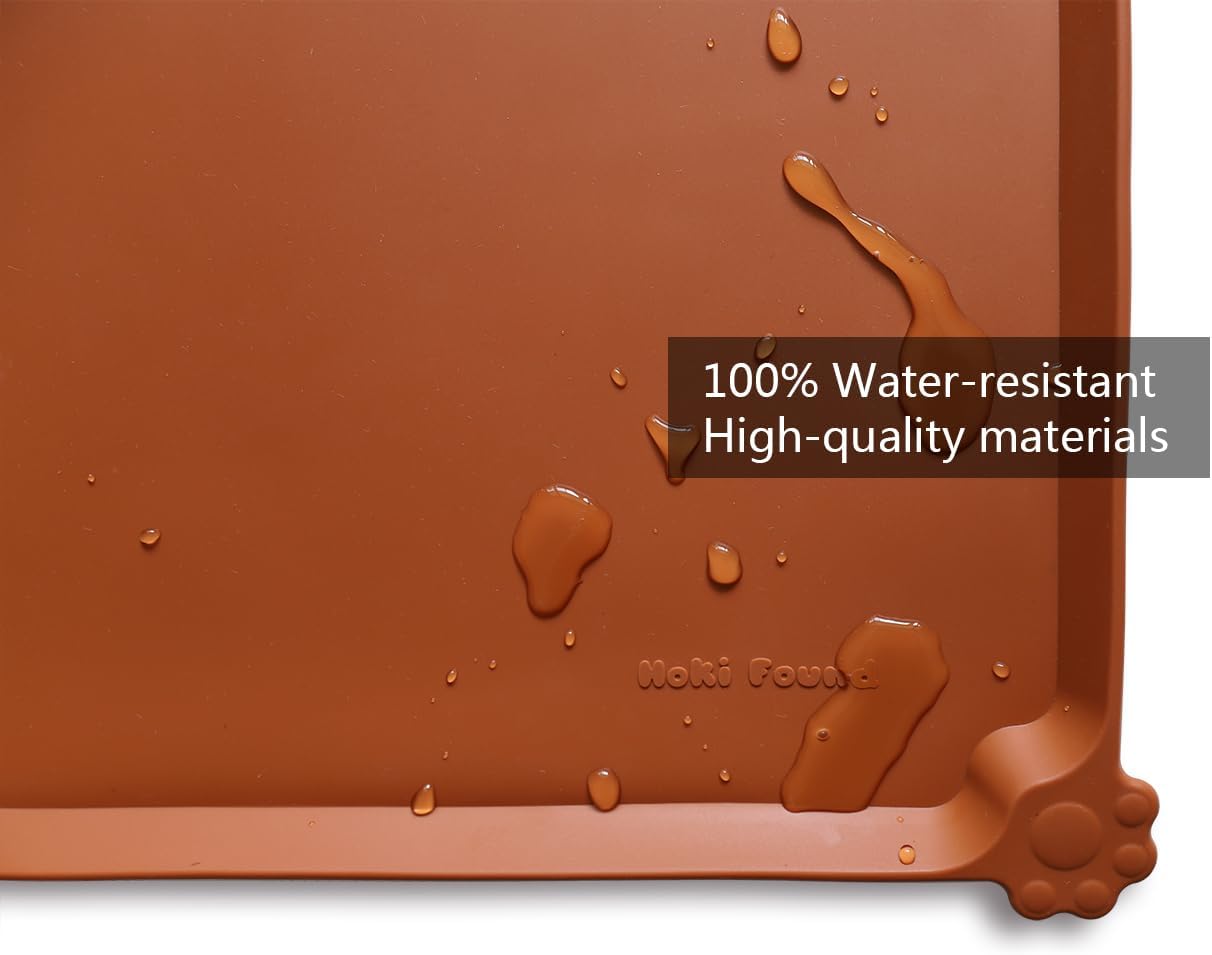 Hoki Found L Silicone Non Slip Pet Dog Cat Bowl Mats - Placemat - Feeding Mat - Waterproof - For Carpet - Caramel - Pet Explorer