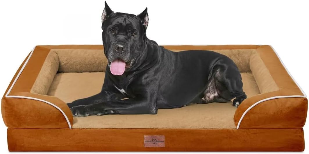 Comfort Expression Waterproof Dog Bed, XXL Dog Bed Orthopedic Foam, Waterproof Pet Sofa Couch with Washable Removable Cover & Non-Slip Bottom(XX-Large,Caramel) - Pet Explorer