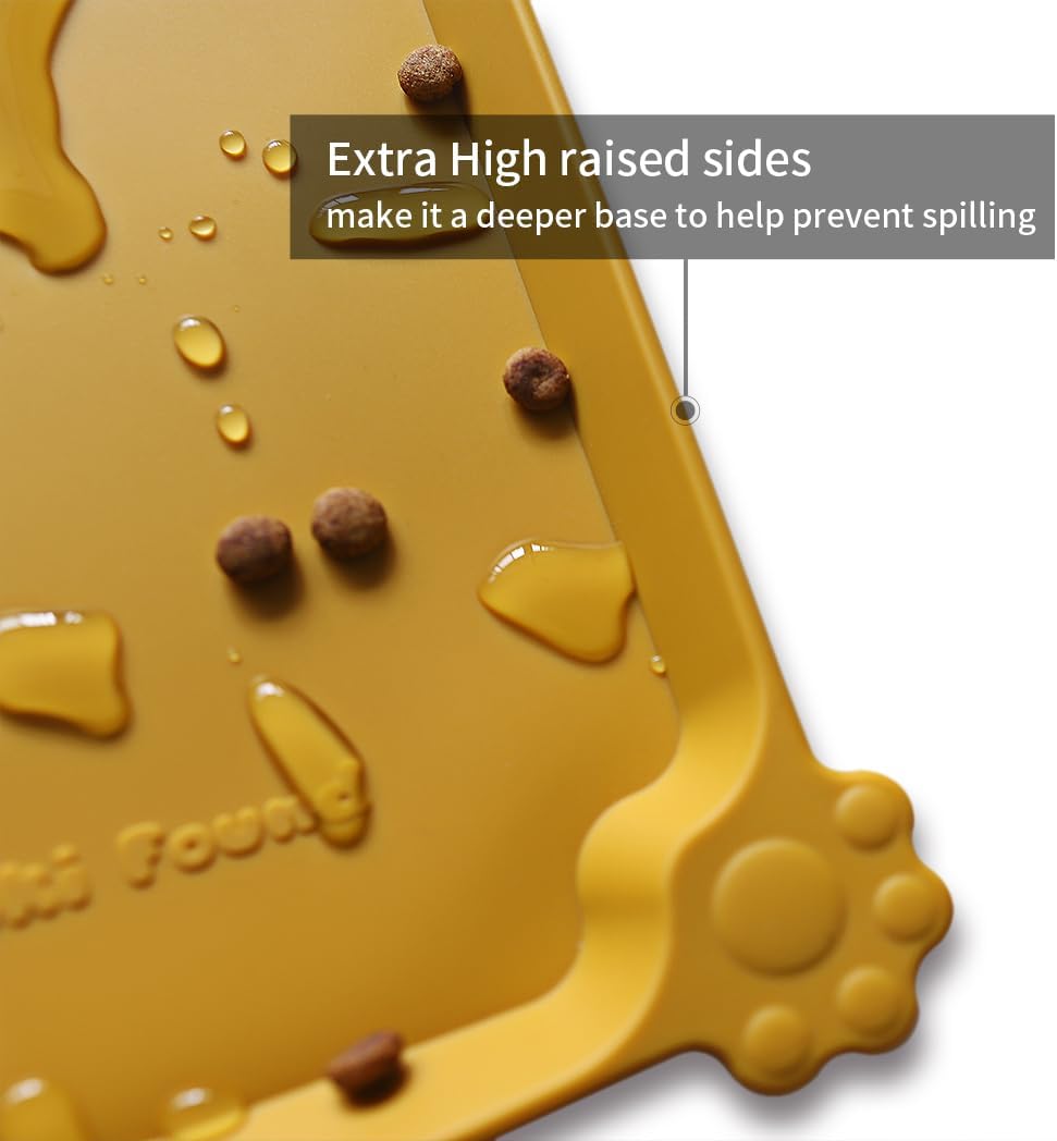 Hoki Found Large Silicone Pet Food Mats Tray - Non Slip Pet Dog Cat Bowl Mats Placemat - Dog Pet Cat Feeding Mat - Waterproof Dog Cat Food Mats -Pet Water Mats for Carpet - Honey - Pet Explorer