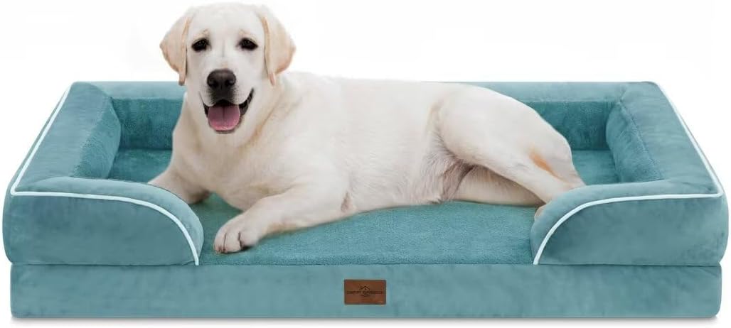 Comfort Expression Jumbo Breed Dog Bed, Orthopedic Beds for Extra Large Dogs, Waterproof Dog Bed, PV Washable Dogs Sofa Beds with Removable Cover & Non-Slip Bottom(Jumbo,Washed Blue) - Pet Explorer