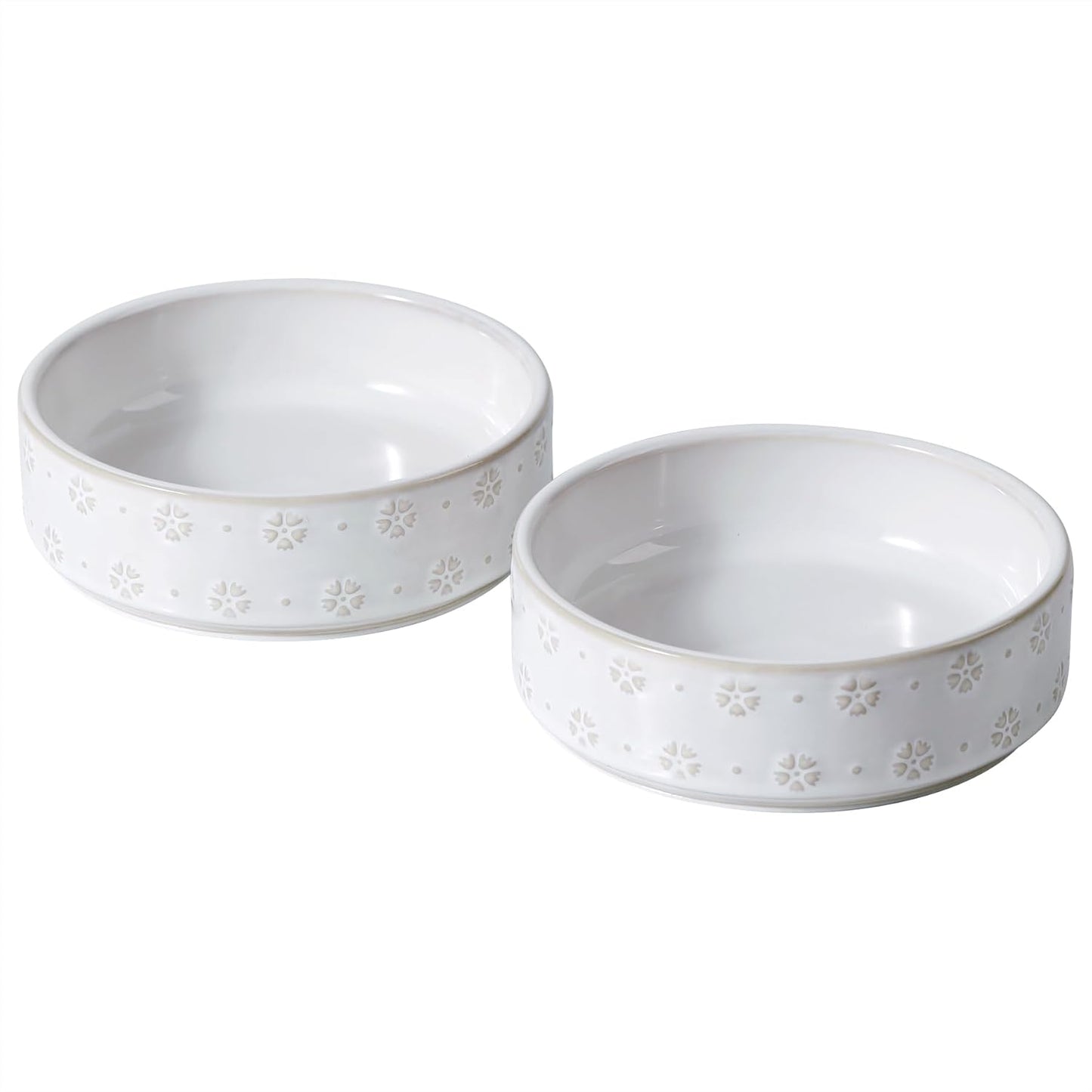 6.1inch Ceramic Set of 2 Dog and Cat Bowls, Food and Water Bowls for Toy Breed Dogs, Kitty, 2pcs Pet Dishes, Cat Feeder(2Dishes, White with Snowflake Pattern) - Pet Explorer