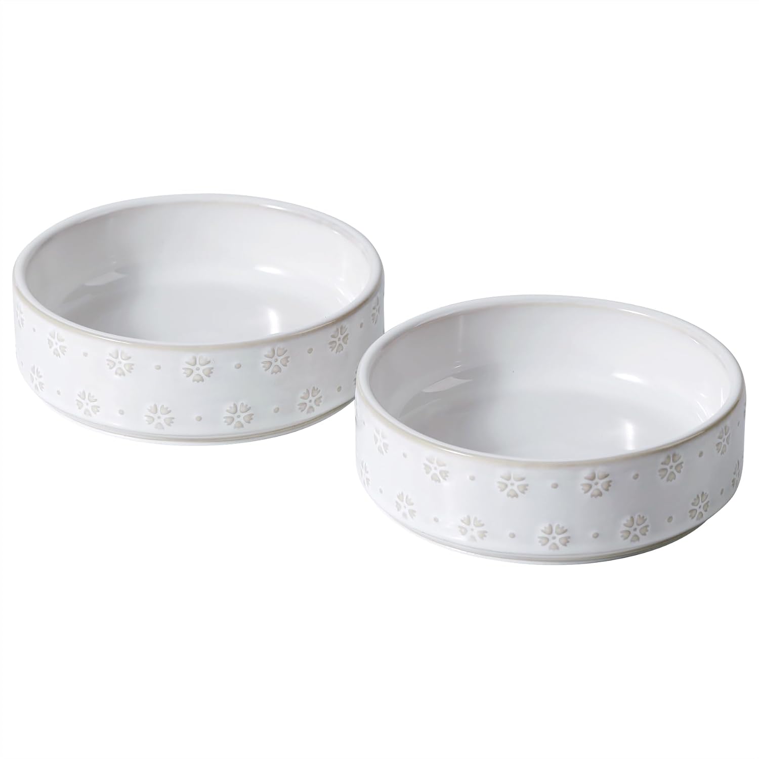 6.1inch Ceramic Set of 2 Dog and Cat Bowls, Food and Water Bowls for Toy Breed Dogs, Kitty, 2pcs Pet Dishes, Cat Feeder(2Dishes, White with Snowflake Pattern) - Pet Explorer