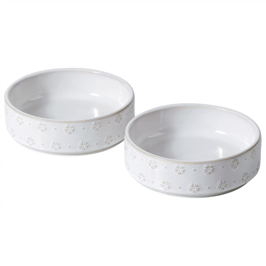6.1inch Ceramic Set of 2 Dog and Cat Bowls, Food and Water Bowls for Toy Breed Dogs, Kitty, 2pcs Pet Dishes, Cat Feeder(2Dishes, White with Snowflake Pattern) - Pet Explorer