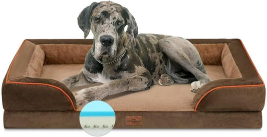 Comfort Expression Memory Foam Dog Beds, Orthopedic Washable Dogs Bed XXL, Waterproof Dog Beds Extra Large with Bolster & Removable Cover(XX-Large,Khaki Brown) - Pet Explorer