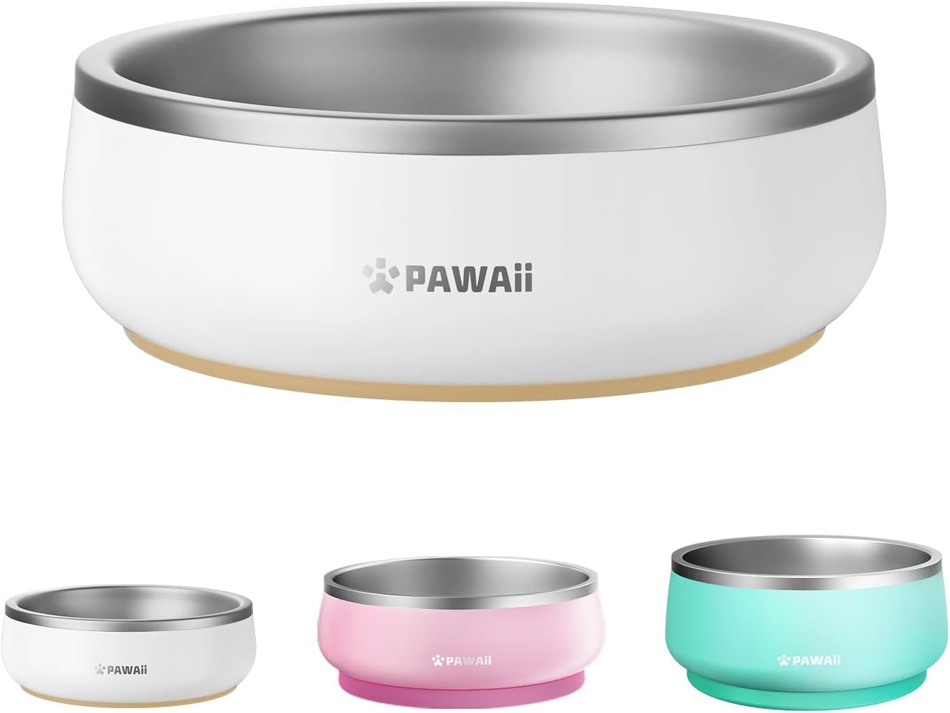 Pawaii Small Dog Bowls, 12 oz. Food Water Bowl Designed for Puppies and Cats with Non-Slip Rubber Base, Upgraded Metal Insulated, Double Stainless Steel Bowls - Pet Explorer