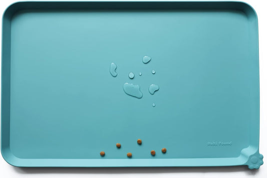 Hoki Found Silicone Pet Food Mats Tray - Non Slip Cat & Dog Bowl Mats - Waterproof & Pet-Friendly for Carpet - Glacier - Pet Explorer