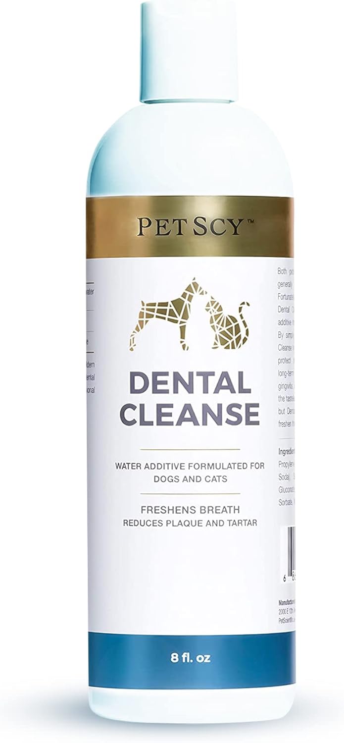 Petscy - Dental Cleanse, All-Natural Cat & Dog Tartar Remover for Teeth, Cat & Dog Water Additive for Dental Care, Suitable for All Ages, Breeds & Sizes, 8 Oz - Pet Explorer
